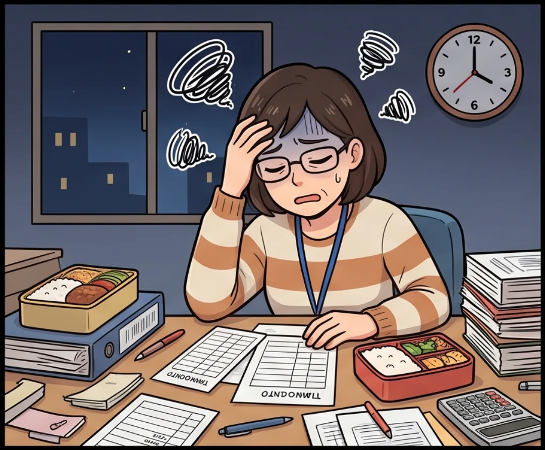 月底晚上惠玲一個人加班，對著一整排打卡紀錄抓頭